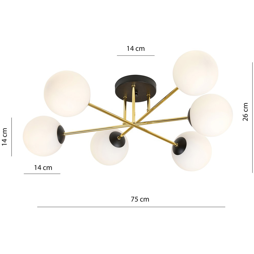 Emibig Magnum 6 Light White Shade Black and Gold E14 Ceiling Light Image 8