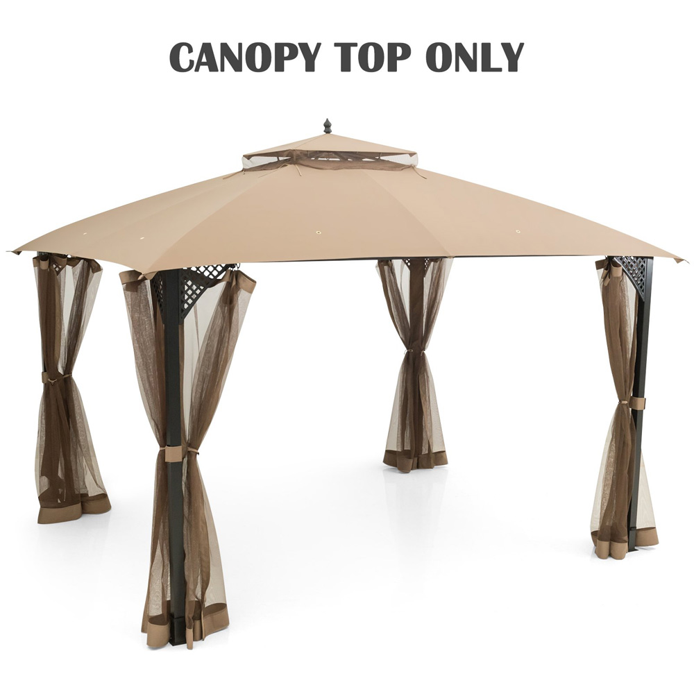 Costway 368 x 303cm Brown Gazebo Replacement Top with Air Vent and Drainage Holes Image 3