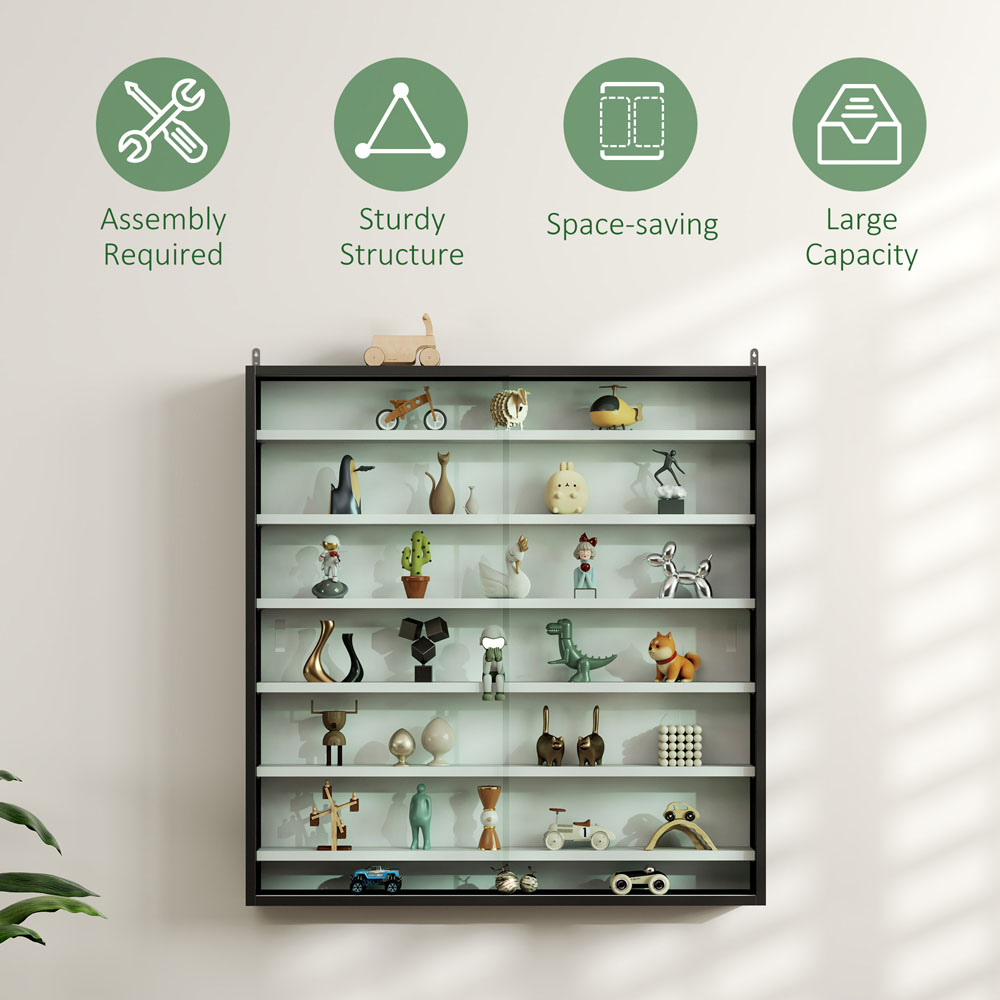 HOMCOM 7-Tier Glass Doors Black and White Wall Display Cabinet Image 6