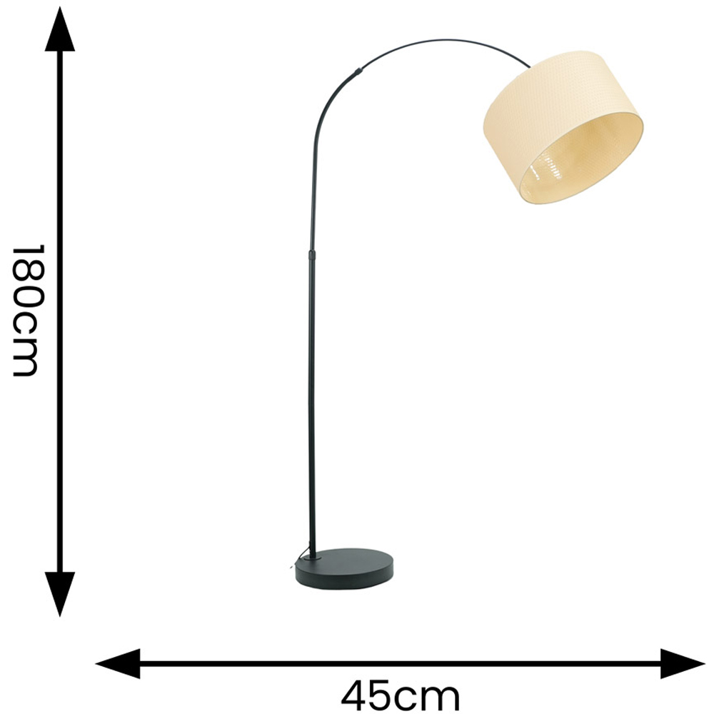 ValueLights Louis Natural Wicker Drum Shade Black Curved LED Floor Lamp Image 4