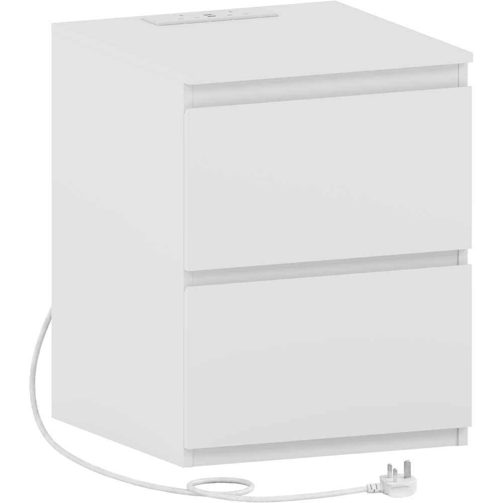 VIDA DESIGNS Denver 2 Drawer White Large Bedside Chest with Power Outlet Image 2