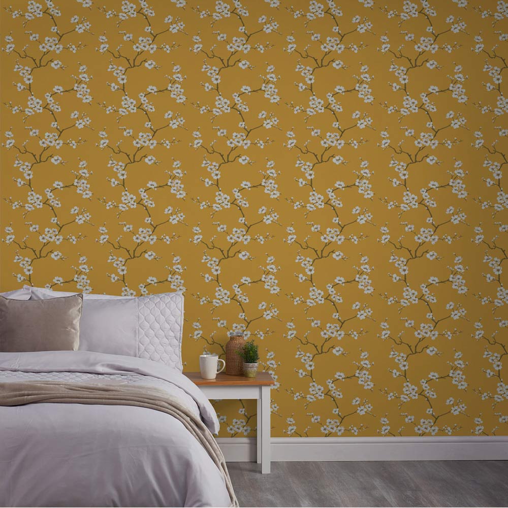 Fresco Apple Blossom Ochre Wallpaper Image 3