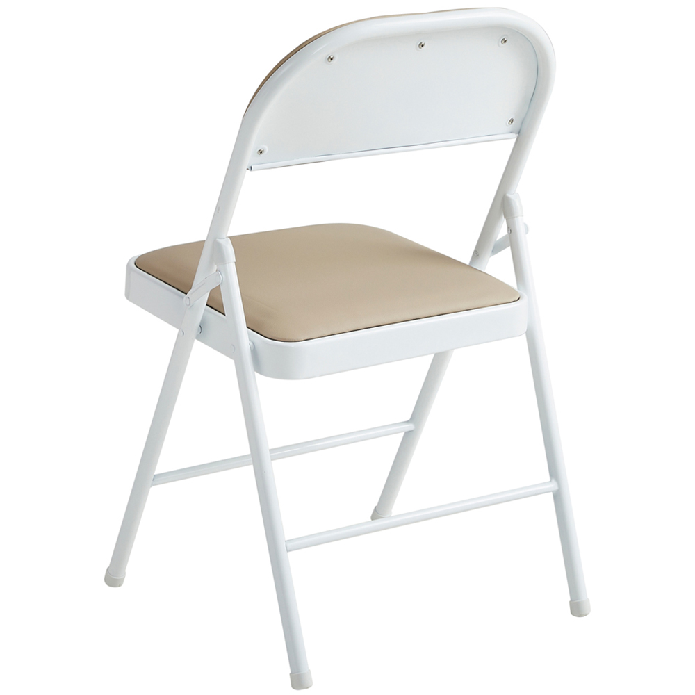 Beige Padded Folding Metal Dining Chairs Image 3