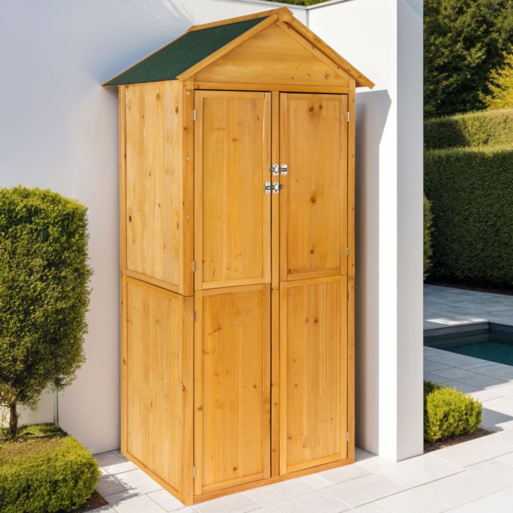 tectake Brown Garden Shed with Pitch Roof Image 2