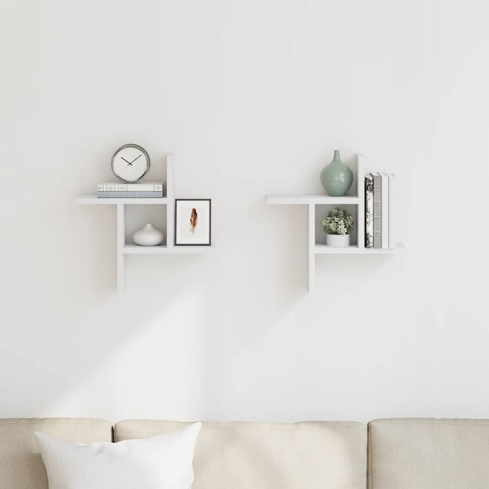 vidaXL 38 x 12 x 38cm White Wooden Wall Shelf 2 Pack Image 2