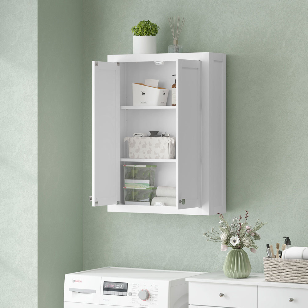 HOMCOM 2 Door White Wall Mounted Bathroom Wall Storage Cabinet Image 3