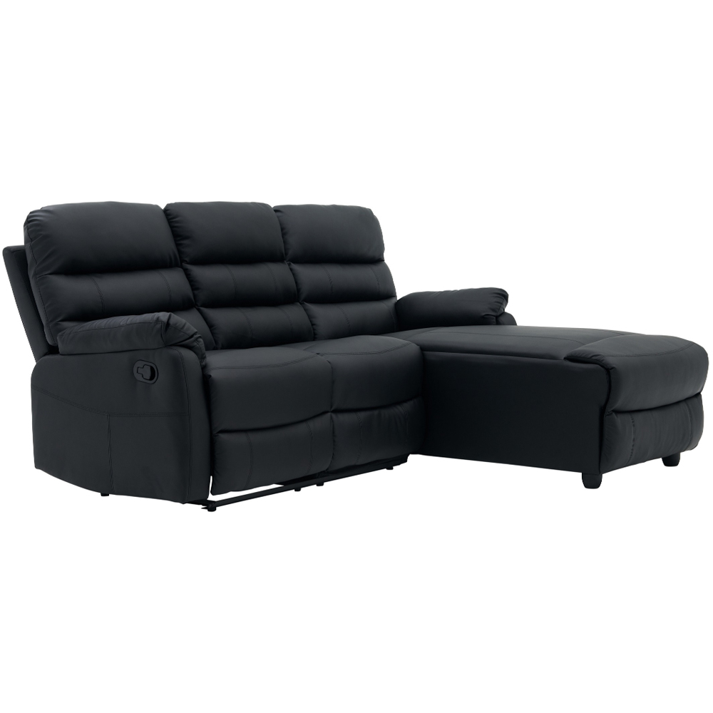 Home Detail Carter 3 Seater Black Faux Leather Right Hand Chaise Manual Recliner Sofa Image 2