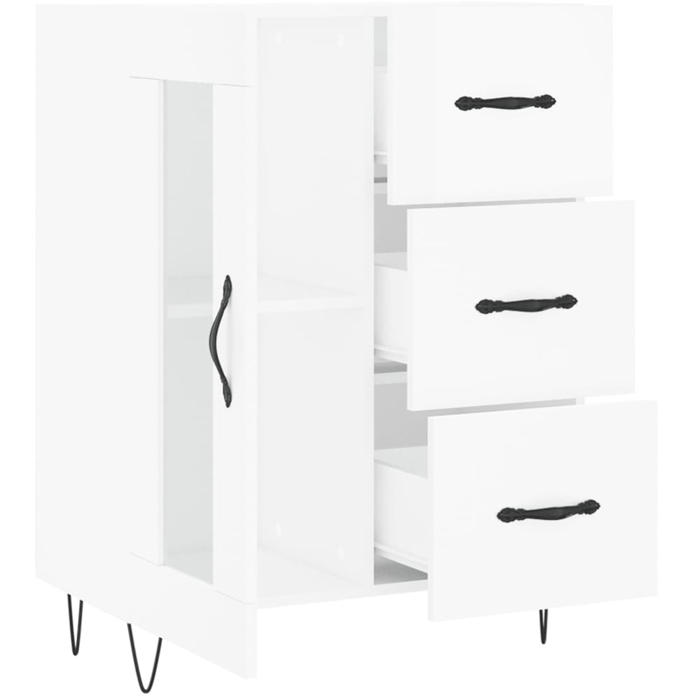 vidaXL Single Glass Door 3 Drawer High Gloss White Sideboard Image 6