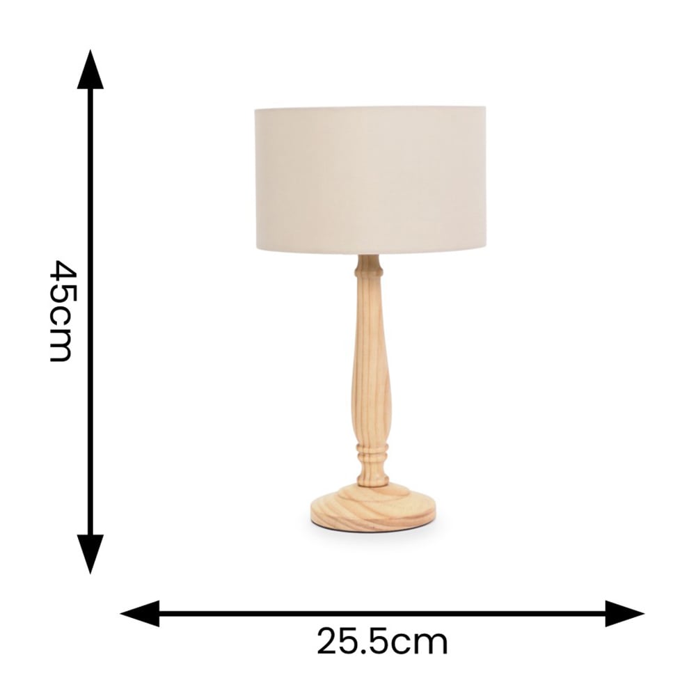 ValueLights Victoria Natural Fabric Drum Shade Light Wood Traditional Stem LED Table Lamp Image 5