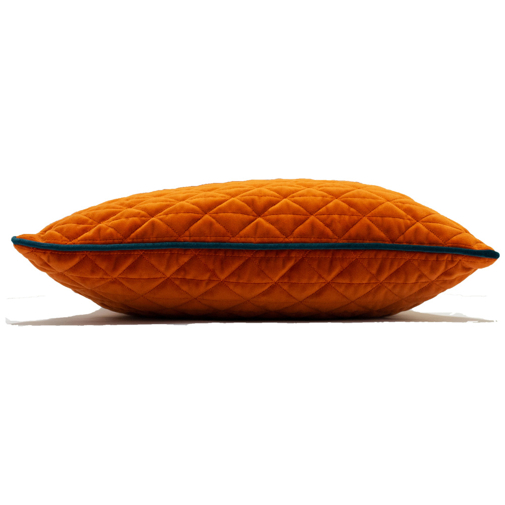 Paoletti Quartz Jaffa Orange and Teal Quilted Velvet Cushion Image 3