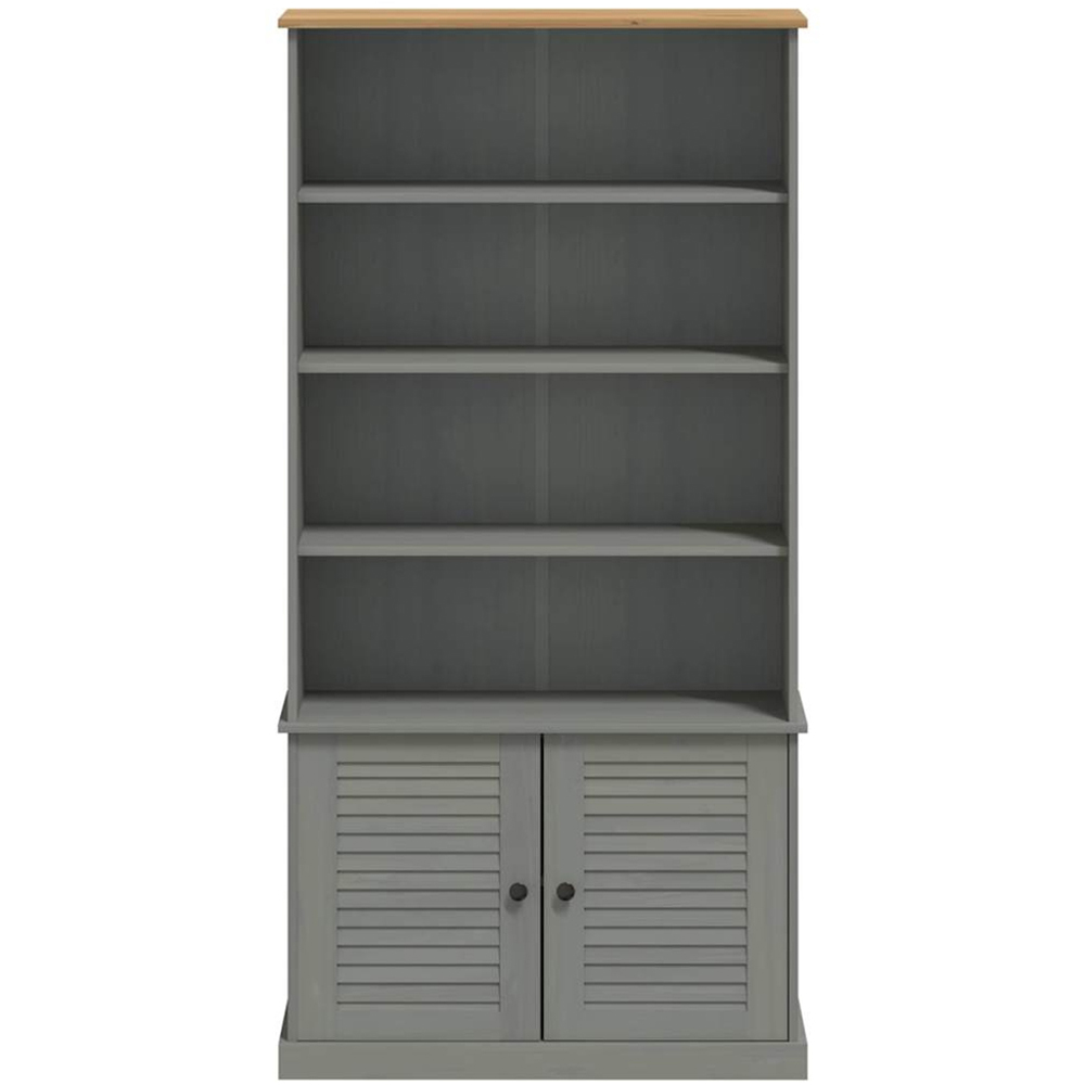 vidaXL Vigo 2 Door 4 Shelf Grey Solid Pine Wood Bookcase Image 4