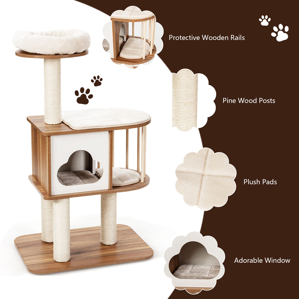 Costway Brown Platform Wooden Cat Tower Image 8