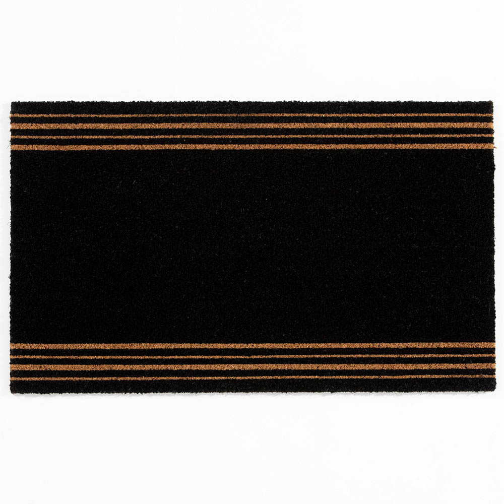 Astley Black Printed Stripes Coir Doormat 75 x 45cm Image 1