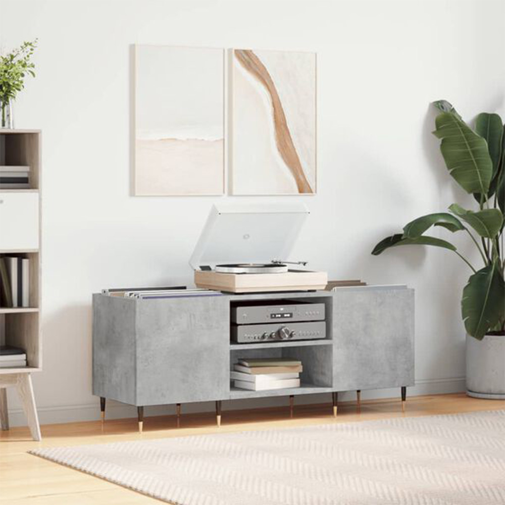 vidaXL 2 Shelf Concrete Grey Record Cabinet Image 8