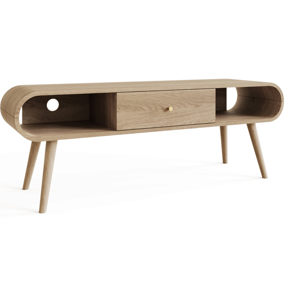 GFW Vionna Single Drawer Single Shelf Natural Oak Curved TV Unit Image 2