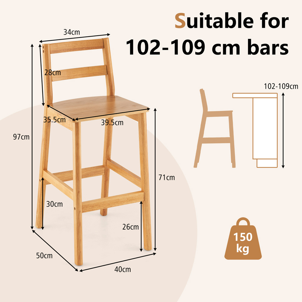 Costway Natural Wooden Bar Stool Set of 2 Image 9