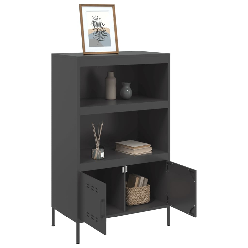 vidaXL 2 Door 2 Shelf Black Steel Highboard Image 5