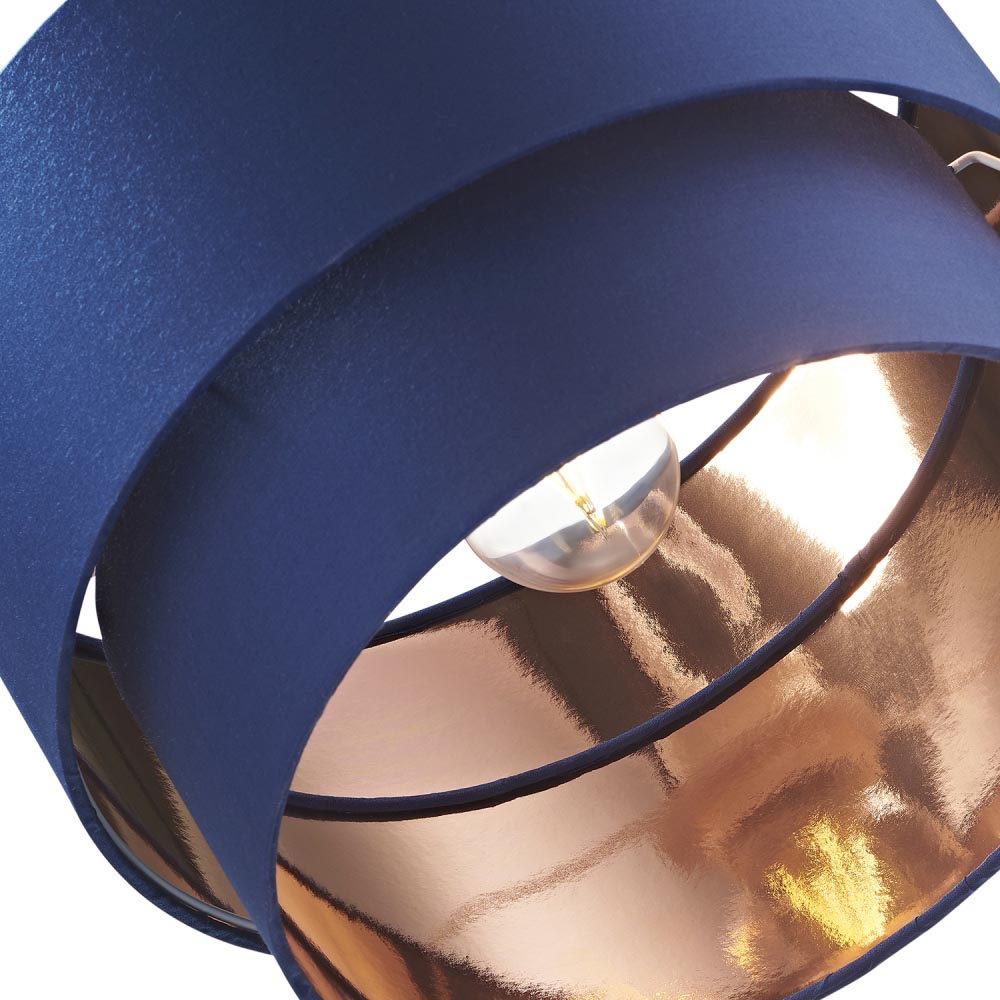 Happy Homewares Modern 2 Tier Midnight Blue Cotton Pendant Shade with Copper Inner Image 3