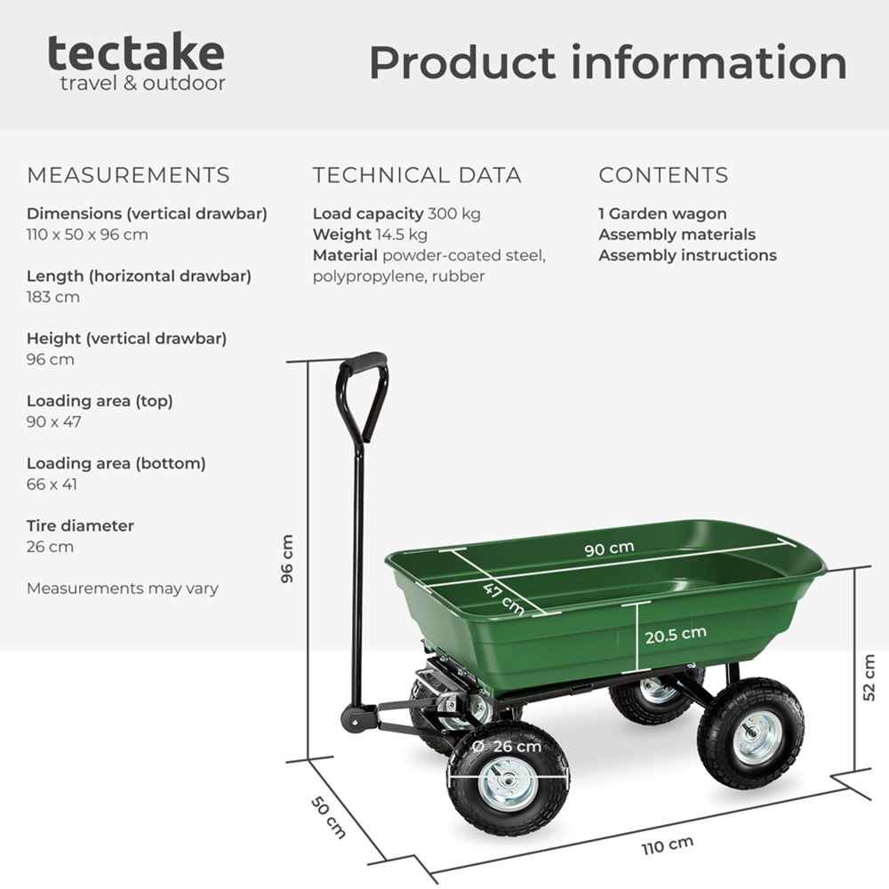 tectake Green Garden Trolley 300kg Image 8