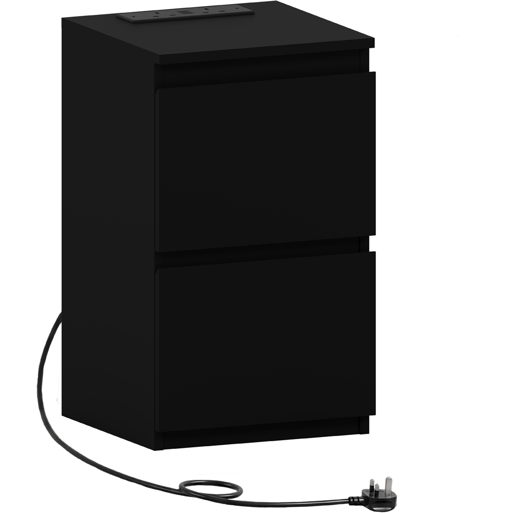 VIDA DESIGNS Denver 2 Drawer Black Bedside Chest with Power Outlet Image 2