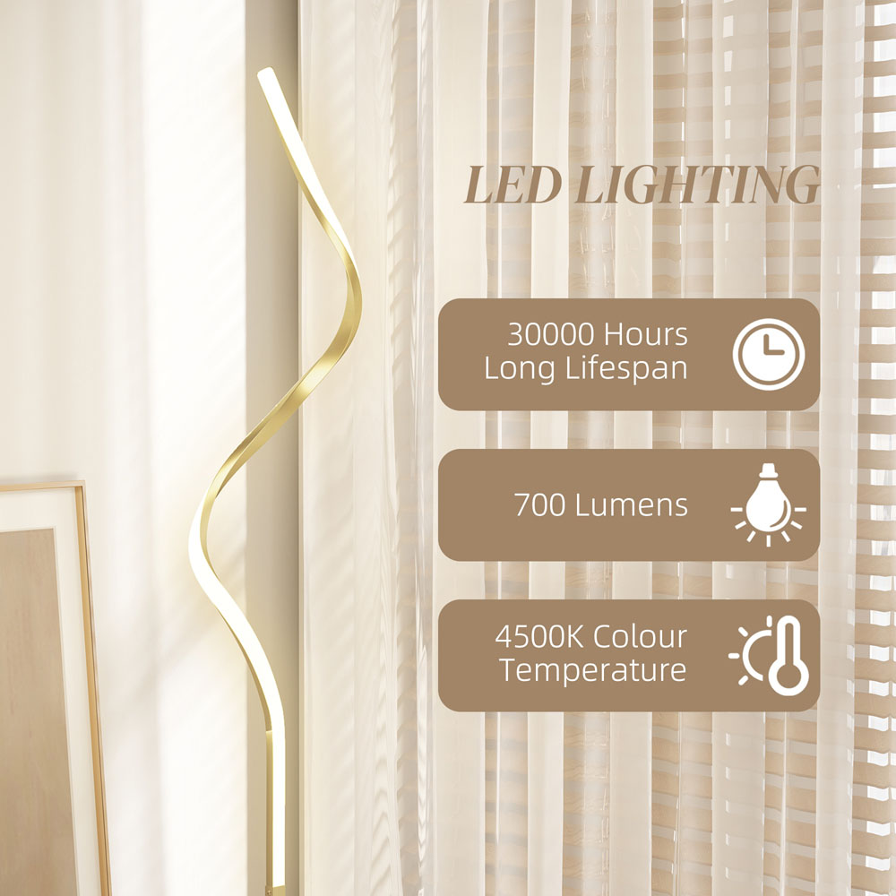 Portland Gold Tone Spiral Twist LED Standing Floor Lamp Image 6