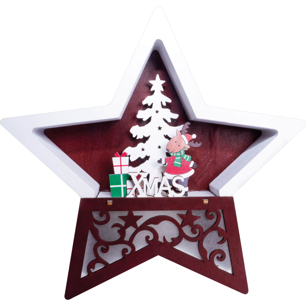 St Helens Multicolour Festive Light Up Wooden Christmas Star Image 1