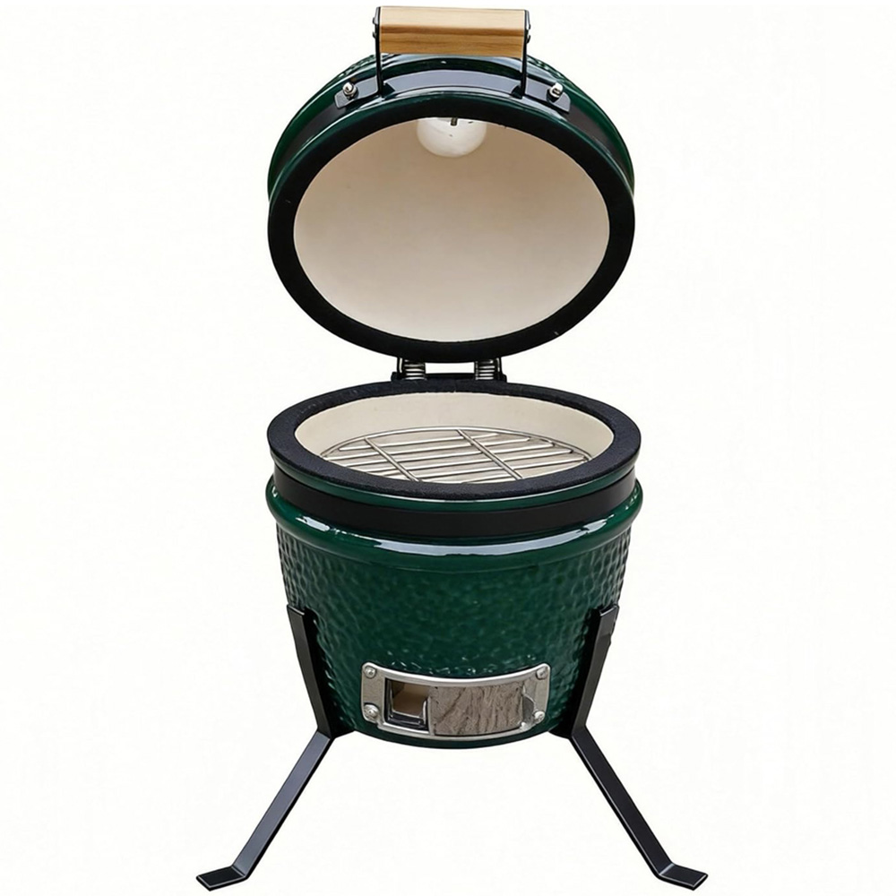 Alivio Kamado Green Portable Ceramic 13 inch Mini BBQ Grill Smoker Egg with Stand Image 4