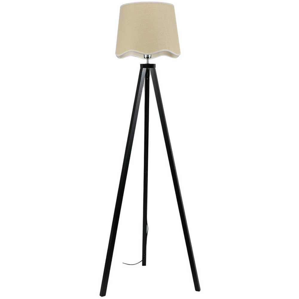 ValueLights Barbro White Trim Scallop Shade Black Tripod Floor Lamp and Bulb Image 1