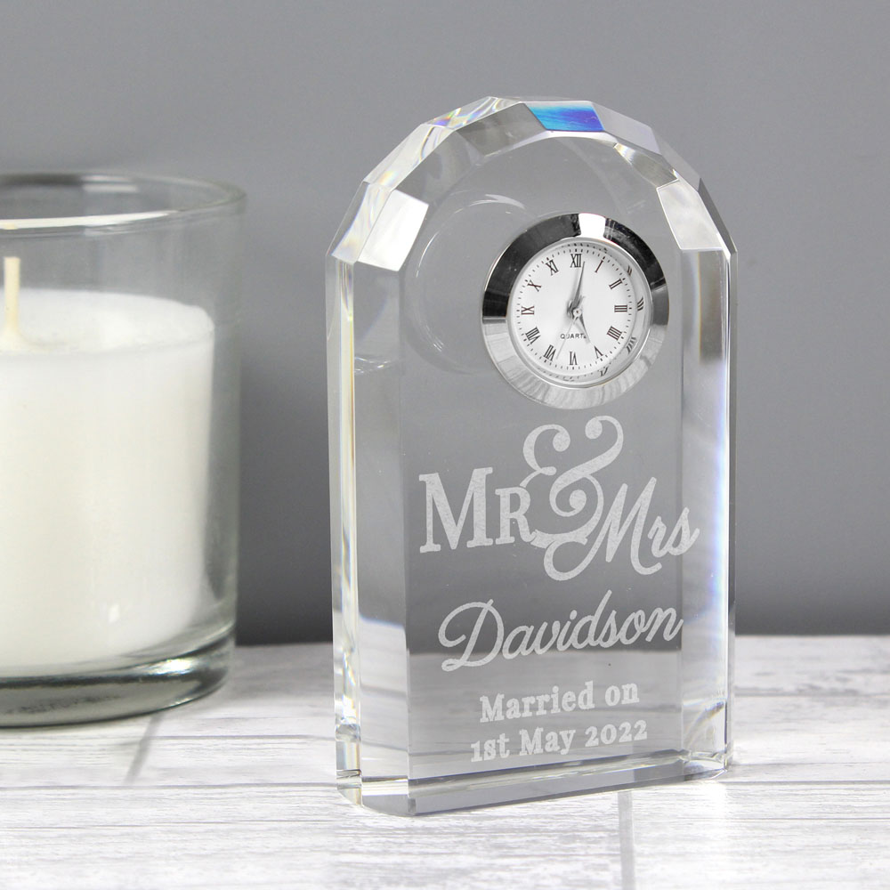 Personalised Memento Personalised Mr & Mrs Crystal Clock Image 2