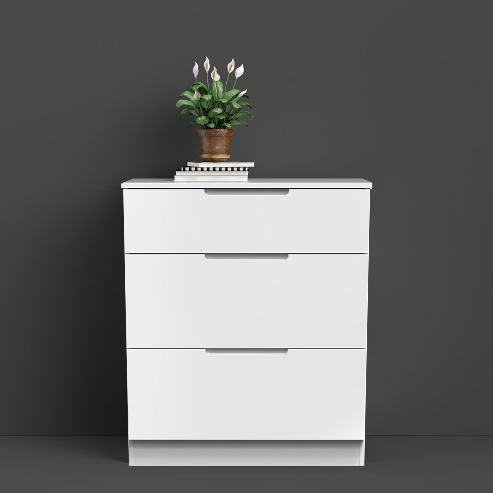 Crowndale Milan 3 Drawer Gloss White Deep Chest of Drawers Image 1