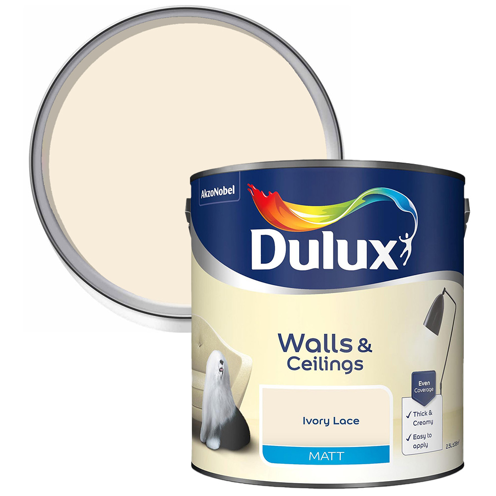 Dulux Walls & Ceilings Ivory Lace Matt Emulsion Paint 2.5L Image 1