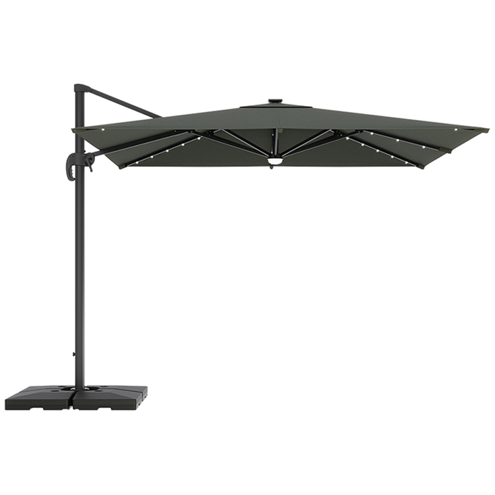 Living and Home Dark Grey Square LED Rotatable Cantilever Parasol with Base 3m Image 1