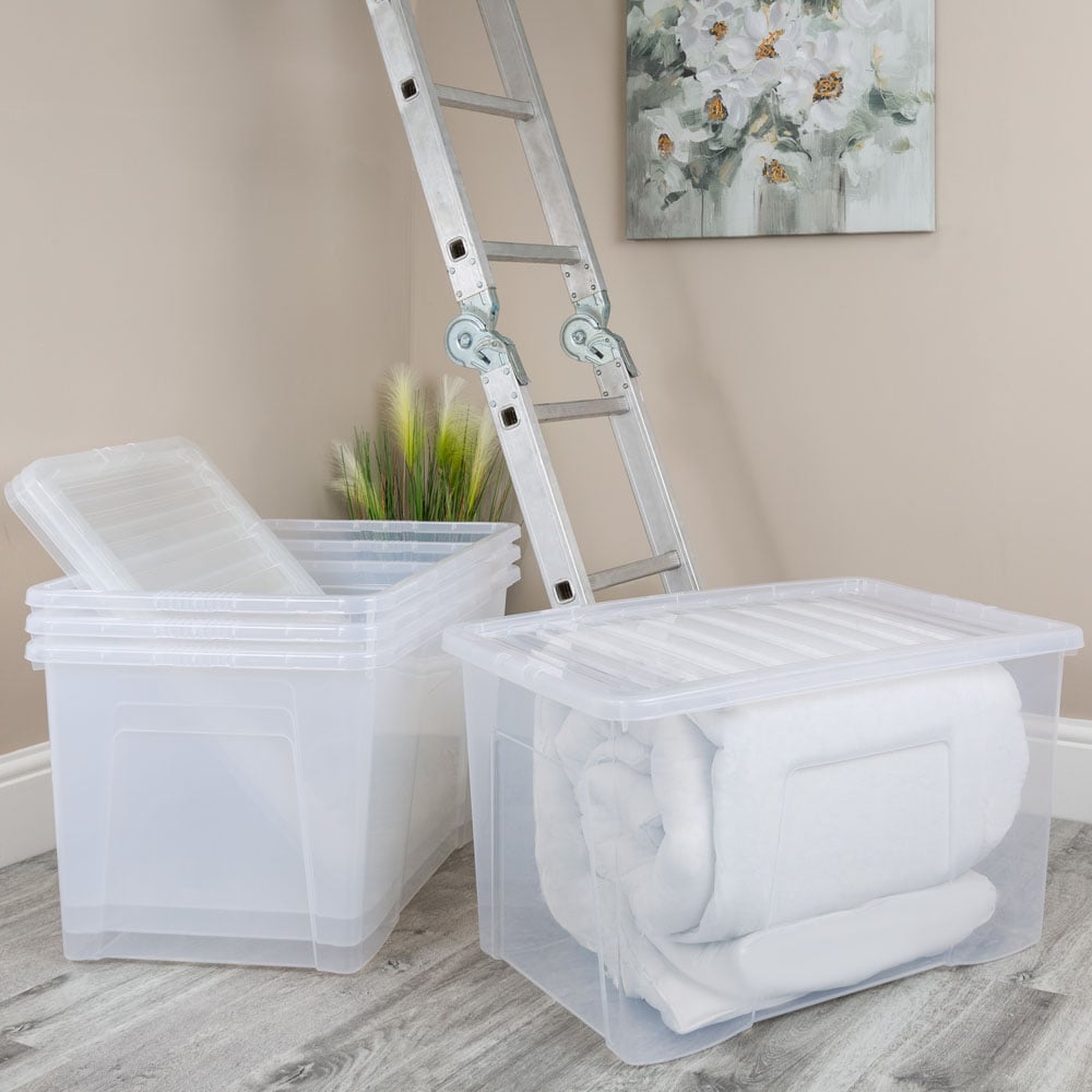 Wham 102L Clear Underbed Crystal Storage Box with Lid 4 Pack Image 2