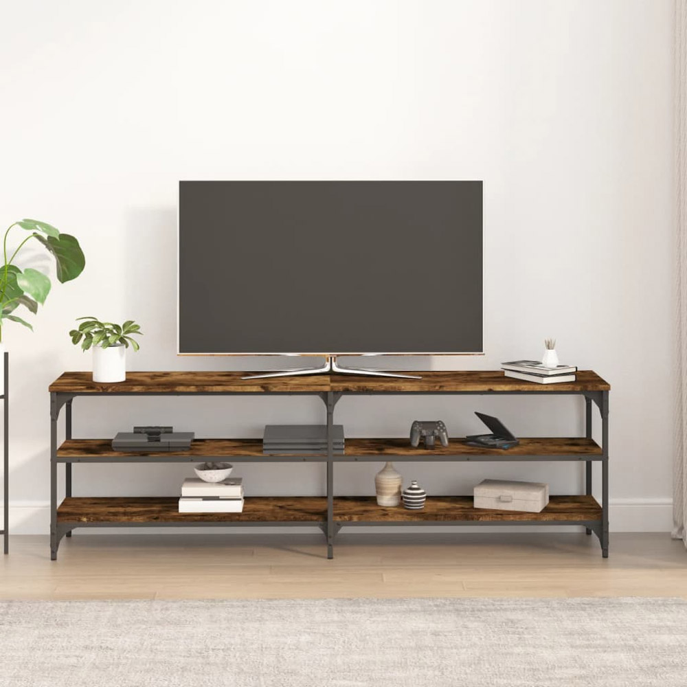 vidaXL 2 Open Shelf Smoked Oak TV Cabinet with Metal Legs Image 3
