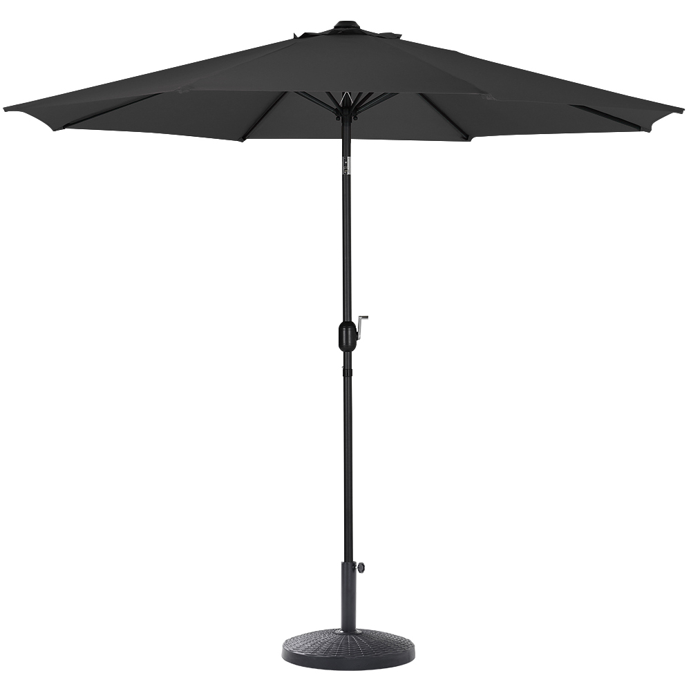 Living and Home Black Round Crank Tilt Parasol with Rattan Effect Round Base 3m Image 4