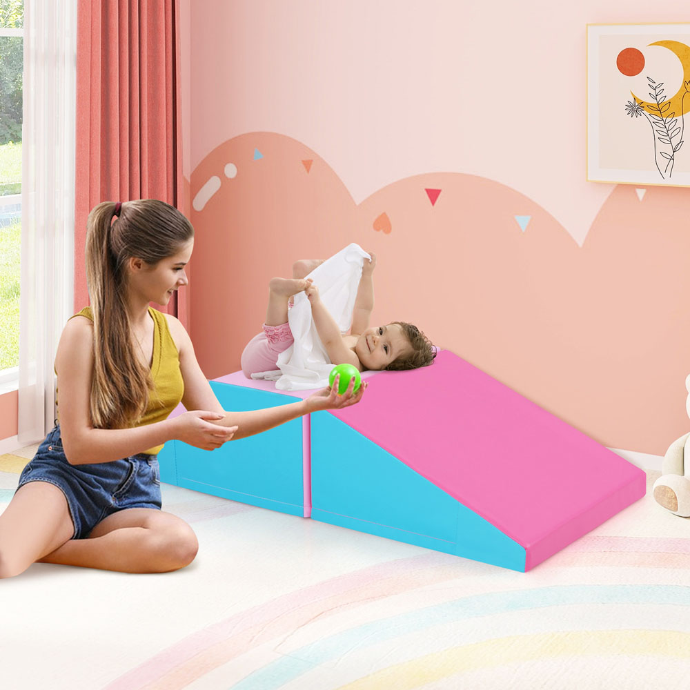 Costway Pink and Blue Toddler Climb and Crawl Foam Play Set 2 Piece Image 2
