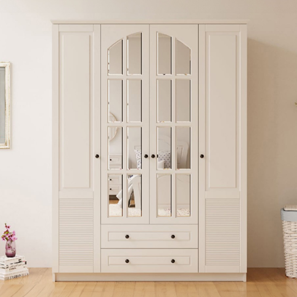 Evu Elise 4 Door 2 Drawer White Mirror Wardrobe Image 3