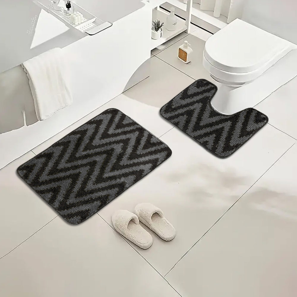 Velosso Chevron Stripe Charcoal Bath Mat Set Image 2