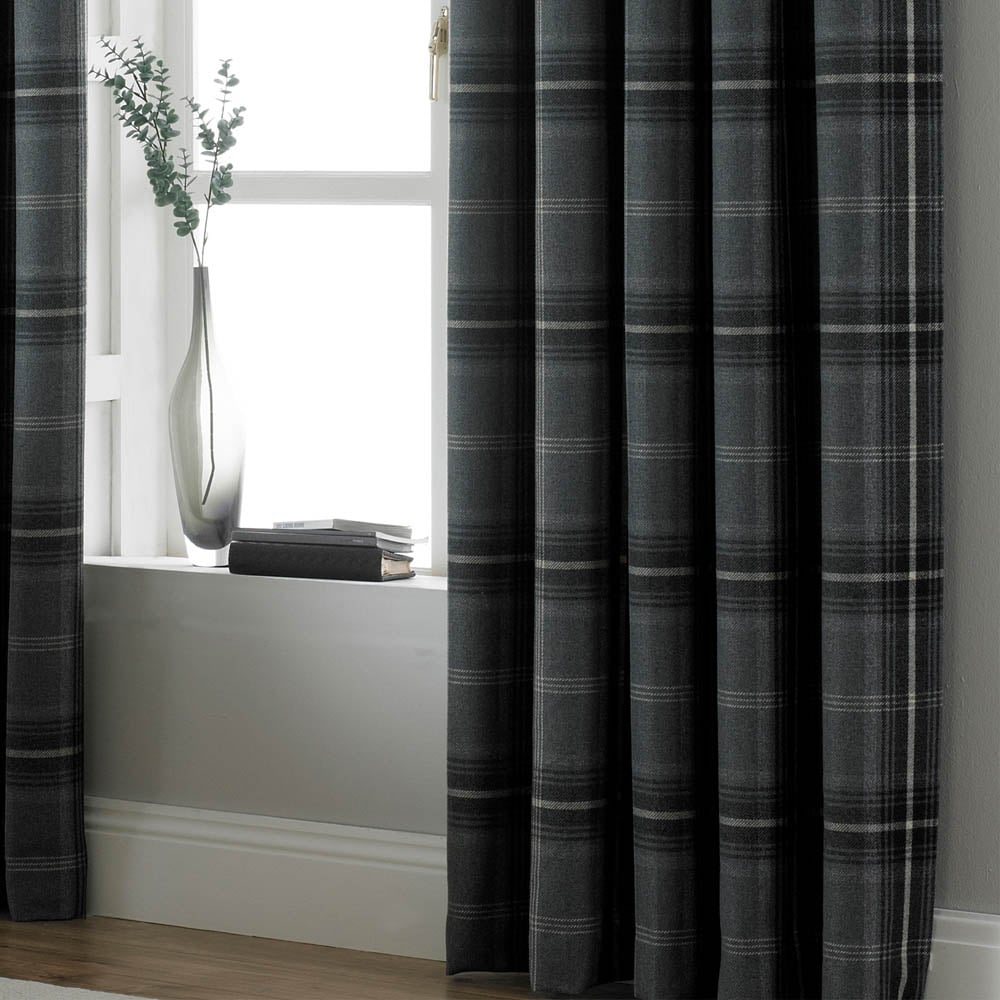 Paoletti Aviemore Grey Tartan Check Eyelet Curtain 168 x 183cm Image 3