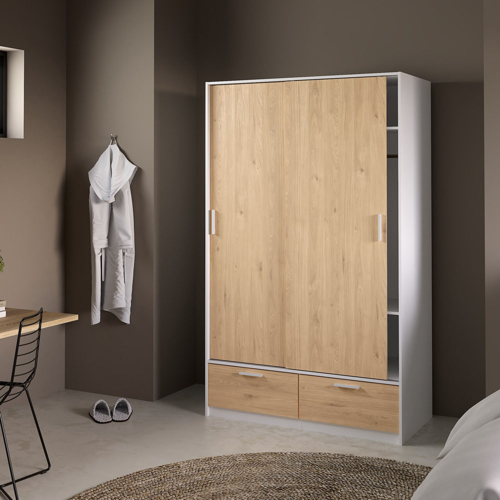 Florence Line 2 Door 2 Drawer White and Jackson Hickory Oak Wardrobe Image 6