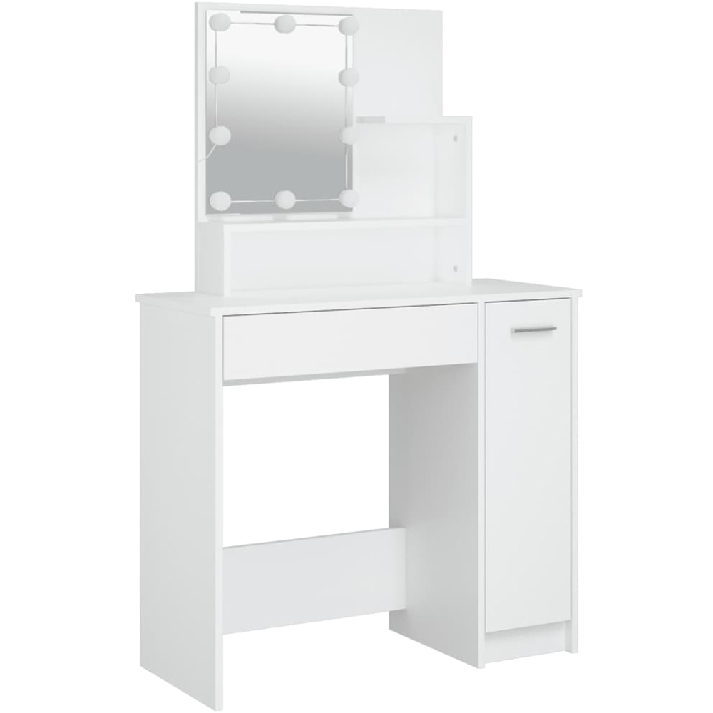 vidaXL White Dressing Table and Stool Set with LED Mirror Image 3