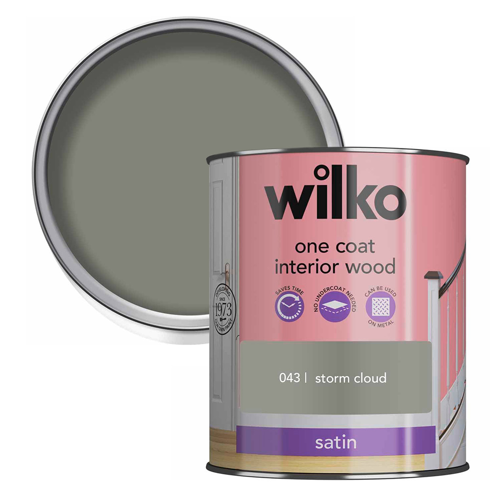 Wilko One Coat Interior Wood Storm Cloud Satin Paint 0.75L Image 1