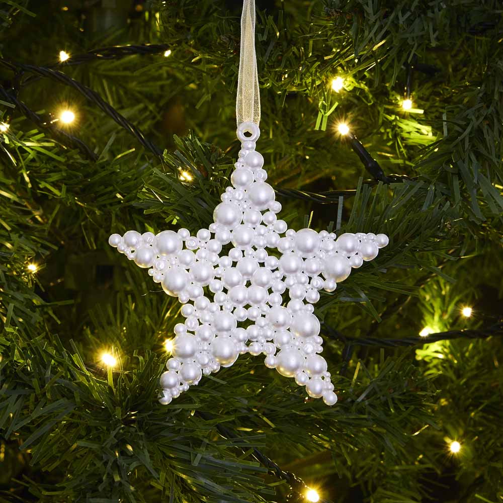 Wilko Glitters Pearly Star Decoration 6 Pack Image 3
