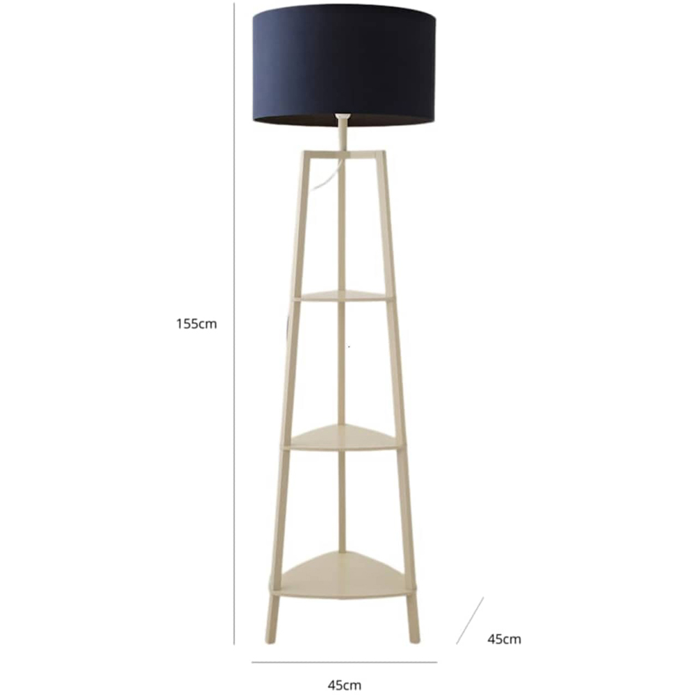 ValueLights Hiru Navy Drum Shade Cream 3-Tier Shelf Floor Lamp with Bulb Image 7