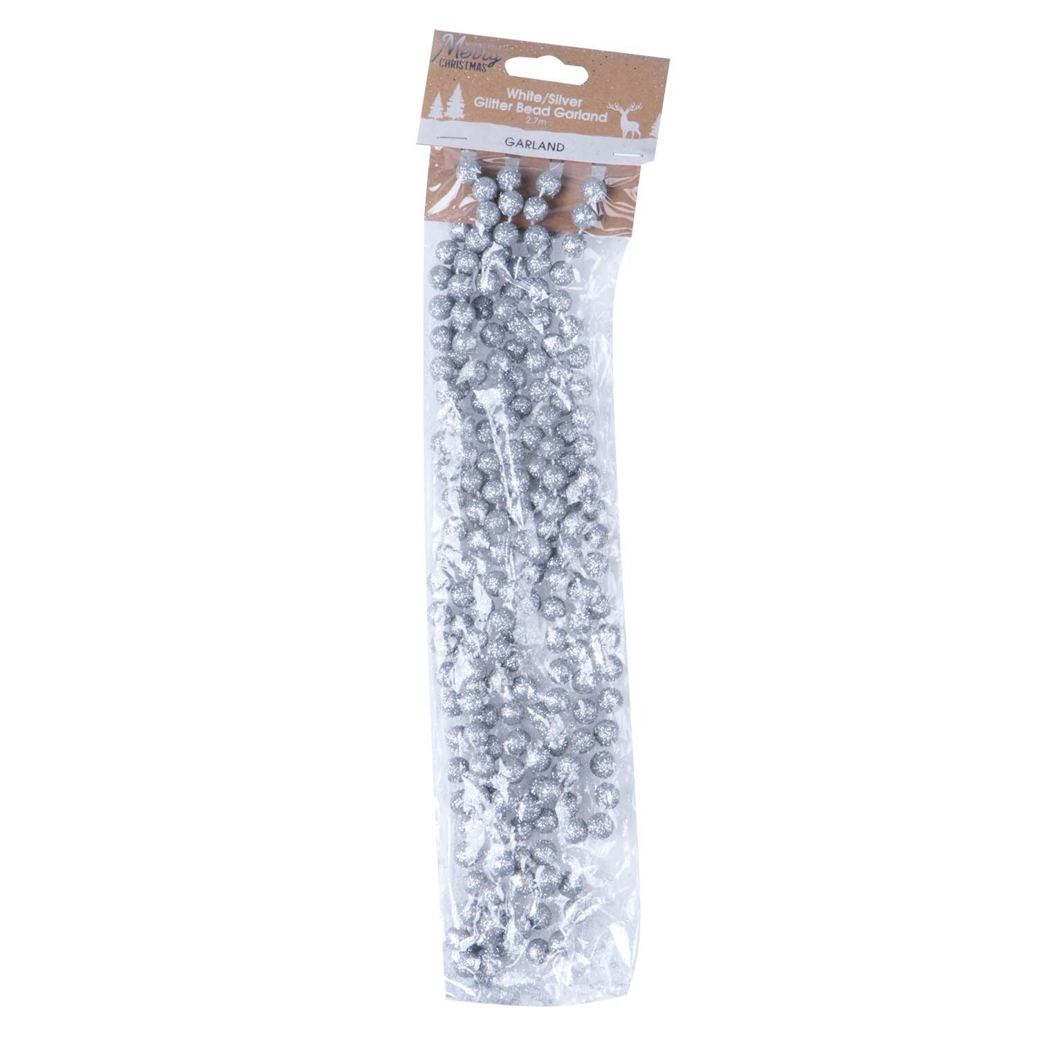 2.7M White Glitter or Silver Bead Garland Image 1