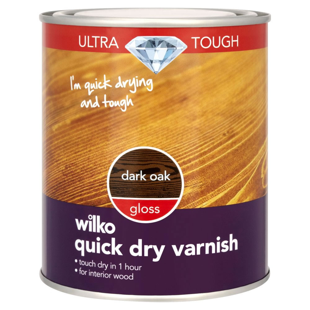 Wilko Ultra Tough Quick Dry Gloss Varnish Dark Oak 750ml Image