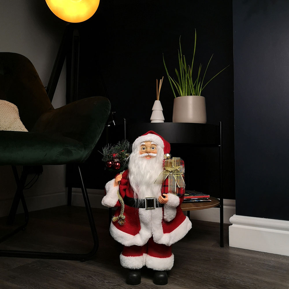 Samuel Alexander Red Standing Santa Claus Christmas Decoration with Present and Green Sack 40cm Image 9