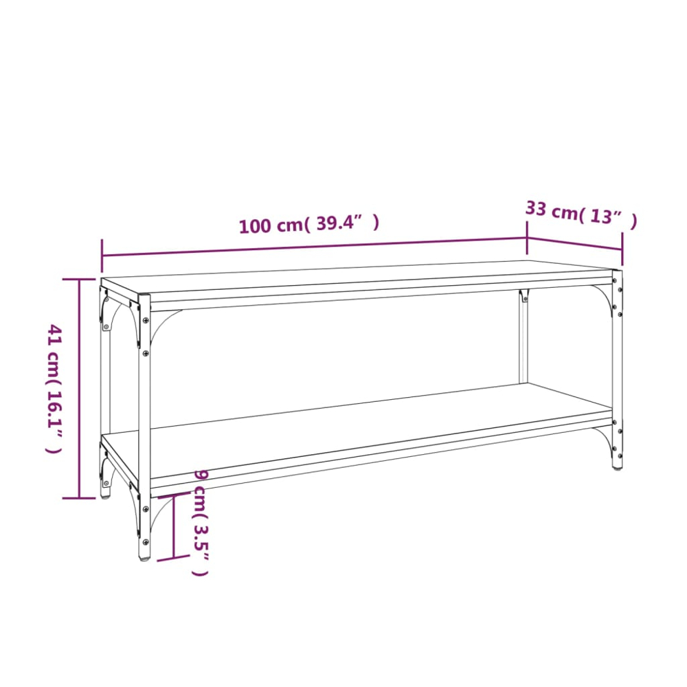 vidaXL 2 Shelf Grey Sonoma Wood and Steel TV Cabinet Image 9