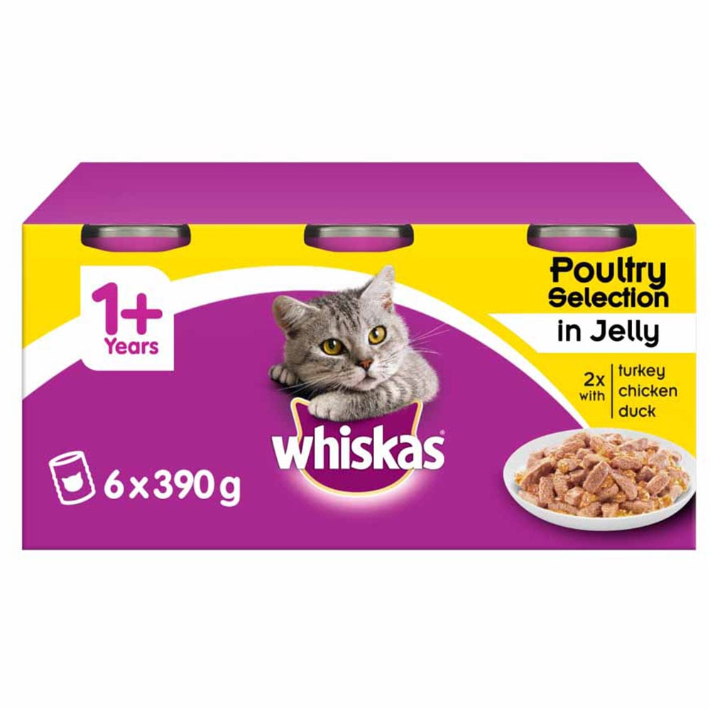 Whiskas Tinned Cat Food Poultry Selection in Jelly 6 x 390g Image 1