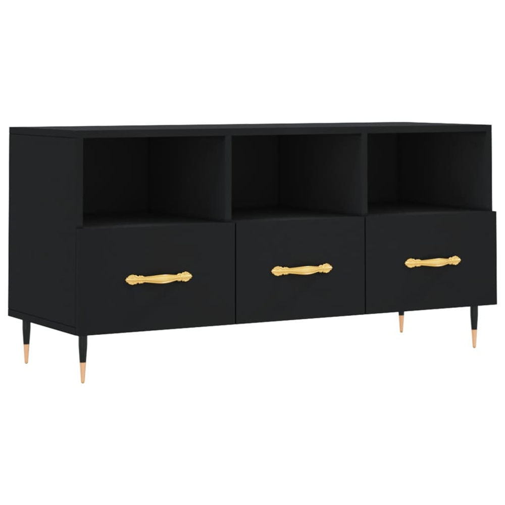 vidaXL 3 Drawer 3 Shelf Black TV Cabinet Image 2
